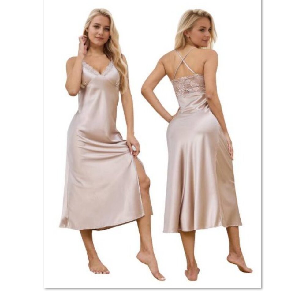 Silk Satin Nightgown Sexy Lace Chemise Lingerie - NWT